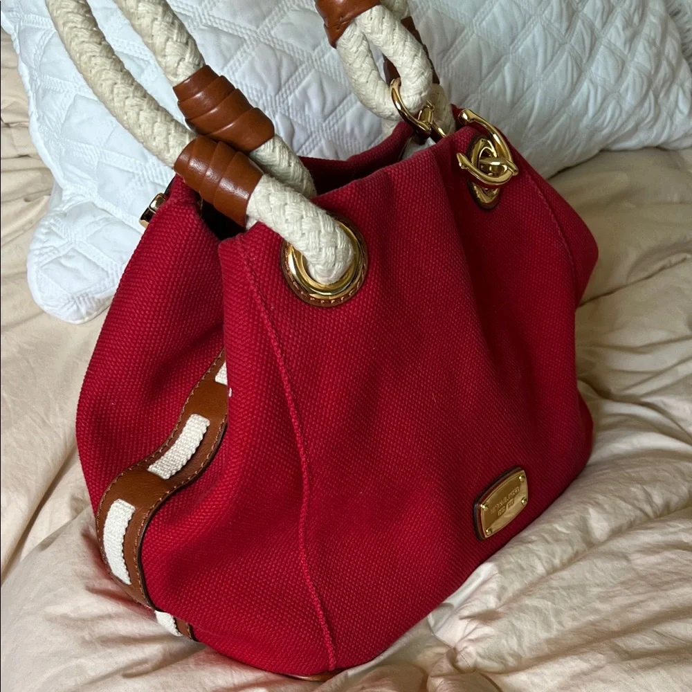 Michael Kors Marina Mandarin Red Canvas Convertible Purse - Picture 3 of 11